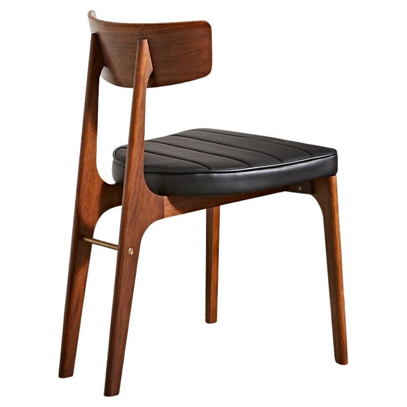 Laneway Chair in American Walnut, Black Leather and Brass For Sale