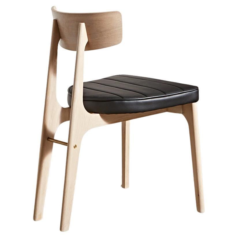 Laneway Chair in Blanc American Oak, Black Leather and Brass For Sale