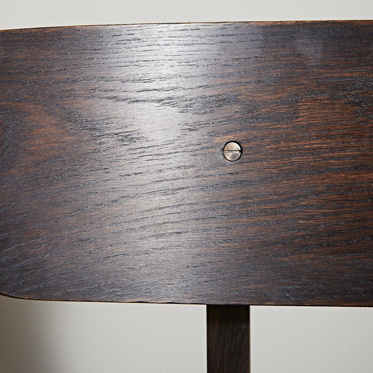 Australian Laneway Chair in Ebonized American Oak, Black Leather and Aged Brass For Sale