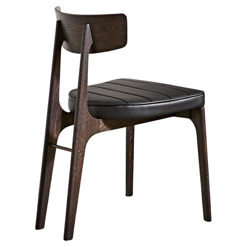 Laneway Chair in Ebonized American Oak, Black Leather and Aged Brass For Sale