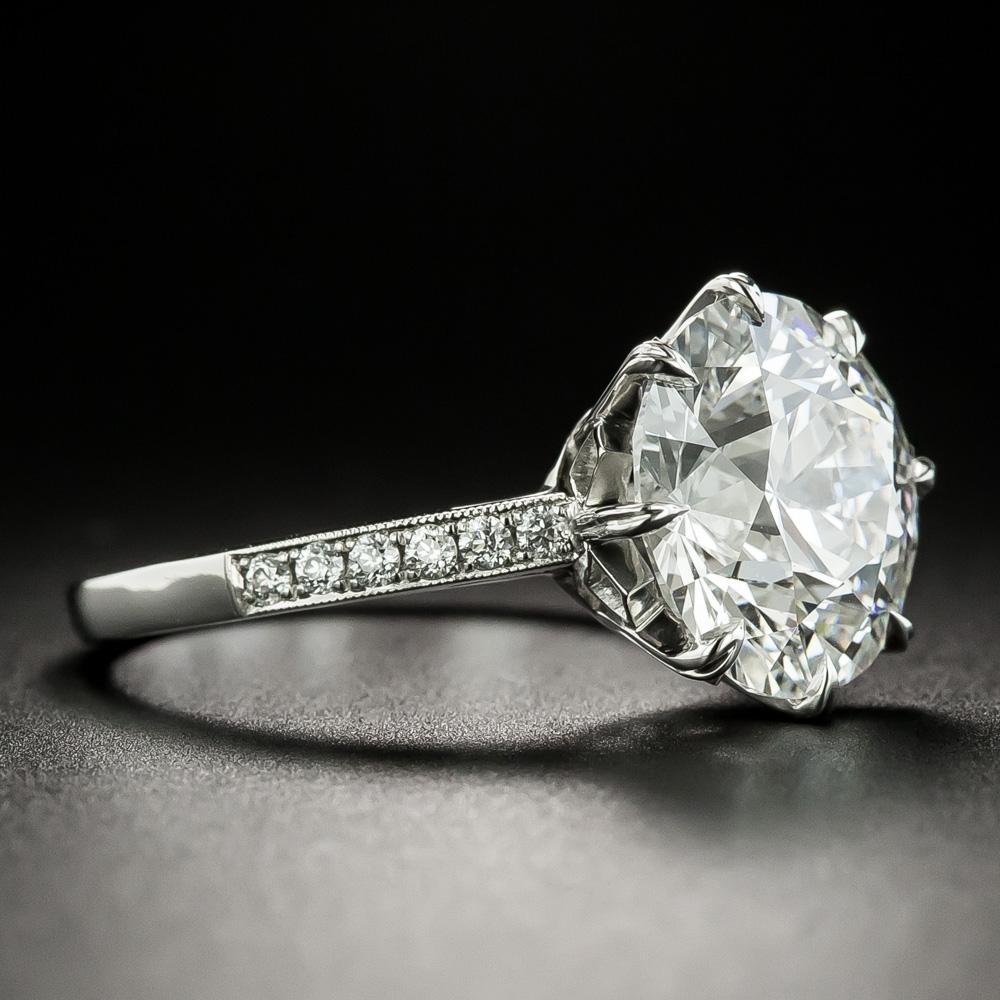 Art Deco Lang Collection 5.03 Carat European-Cut Diamond Ring, GIA F VS1