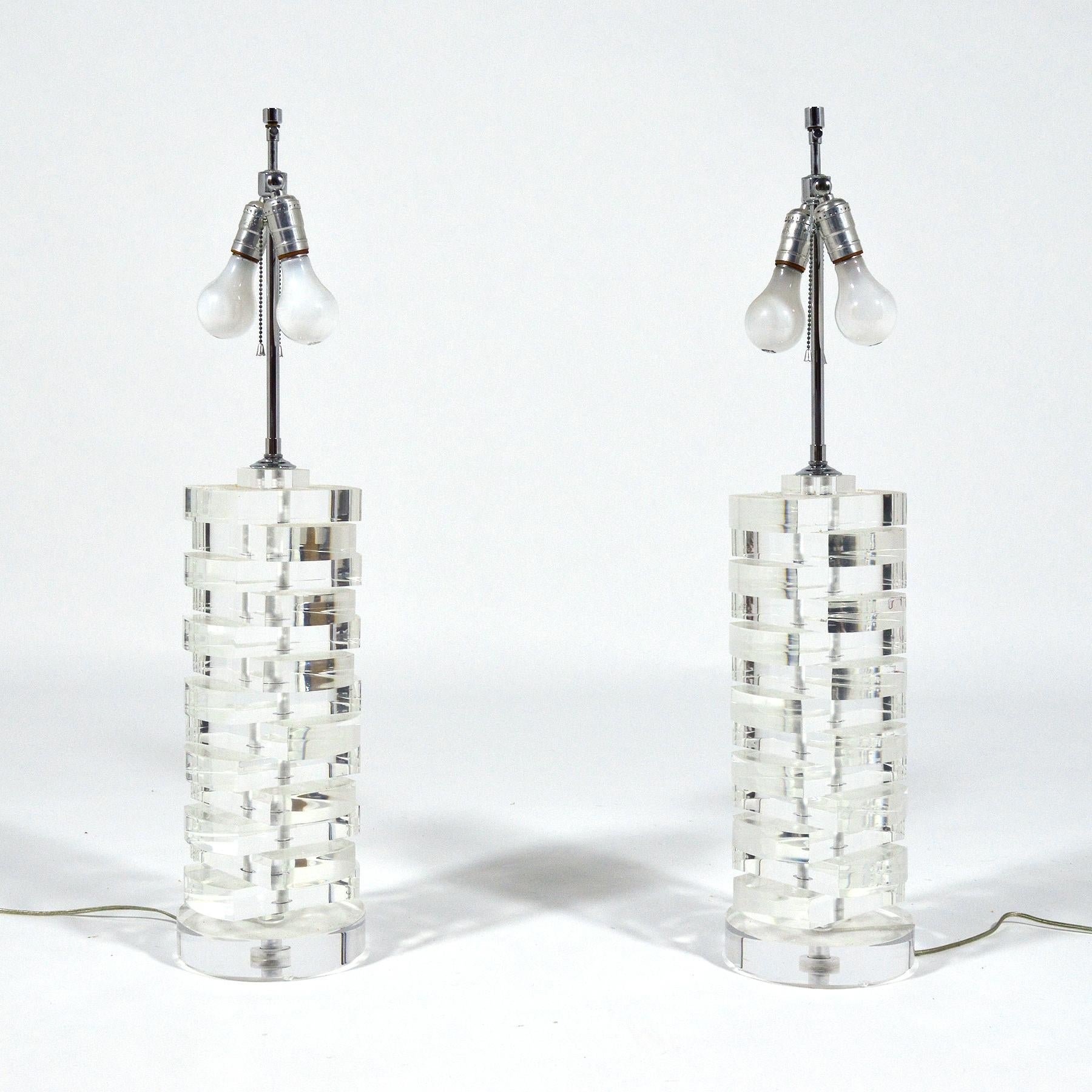 Hollywood Regency Lang-Levin Pair of Lucite Table Lamps