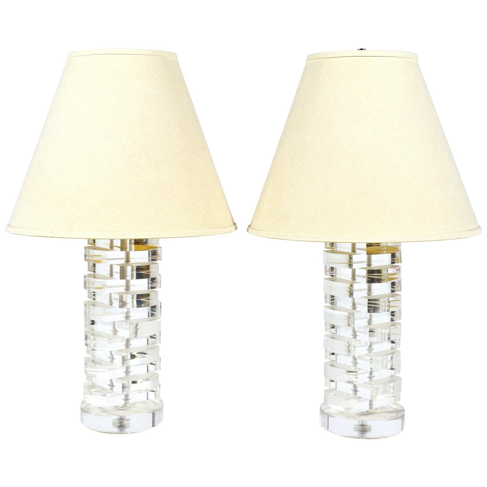 Lang-Levin Pair of Lucite Table Lamps
