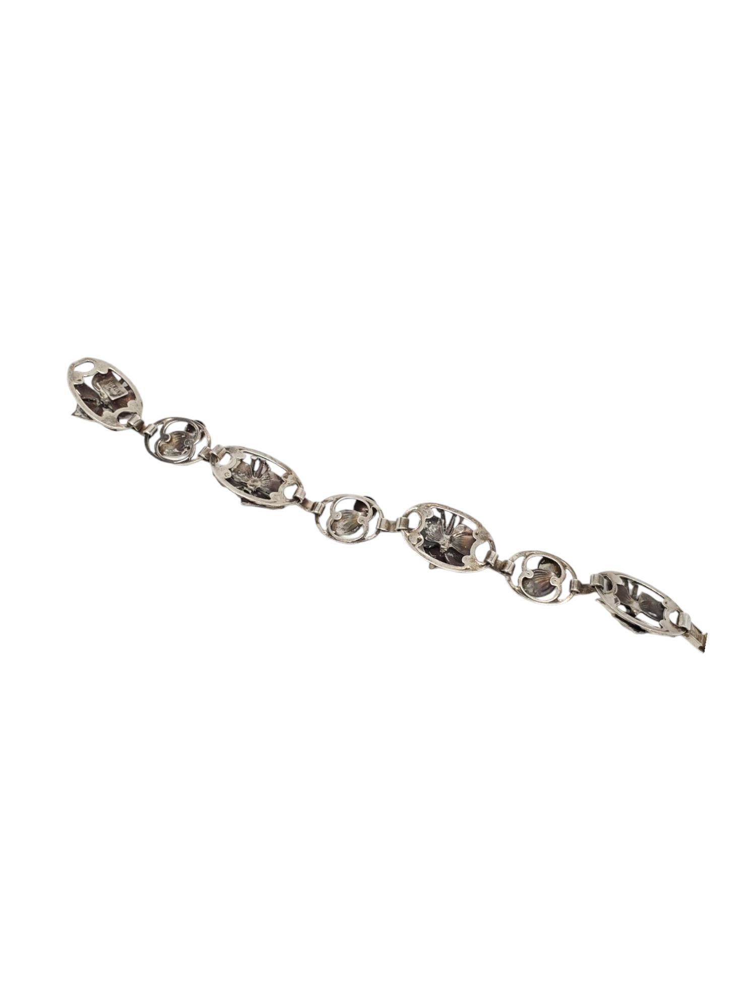 Women's LANG Sterling Silver Floral Oval Link Bracelet #17614 For Sale