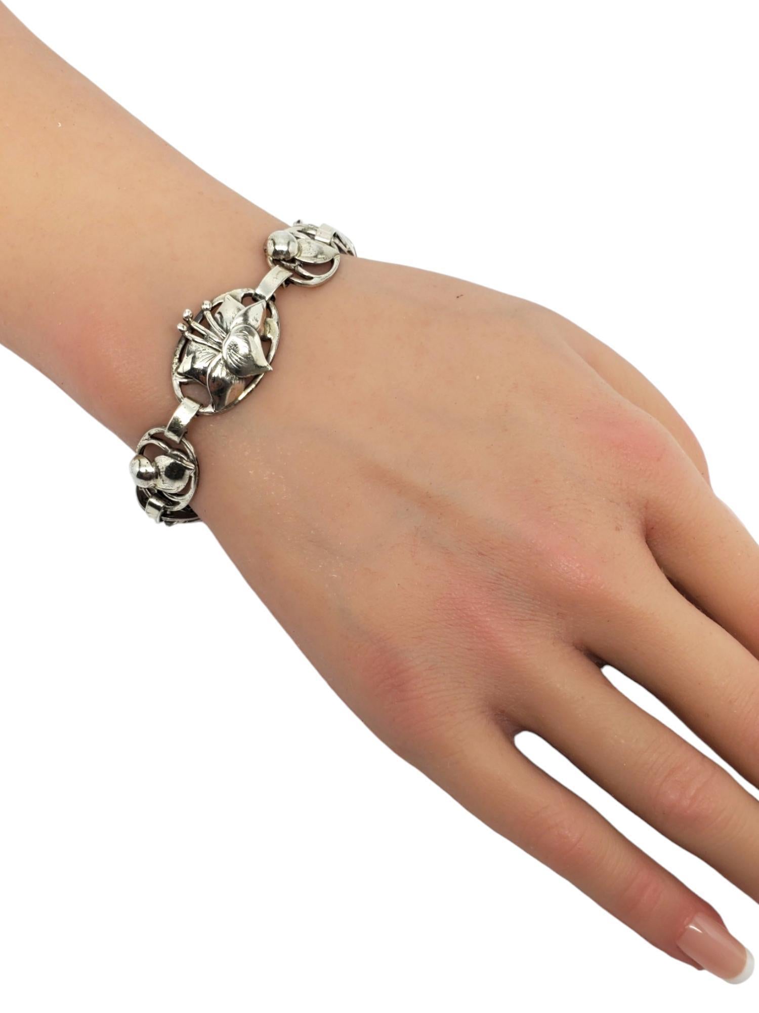 LANG Sterling Silver Floral Oval Link Bracelet #17614 For Sale 3