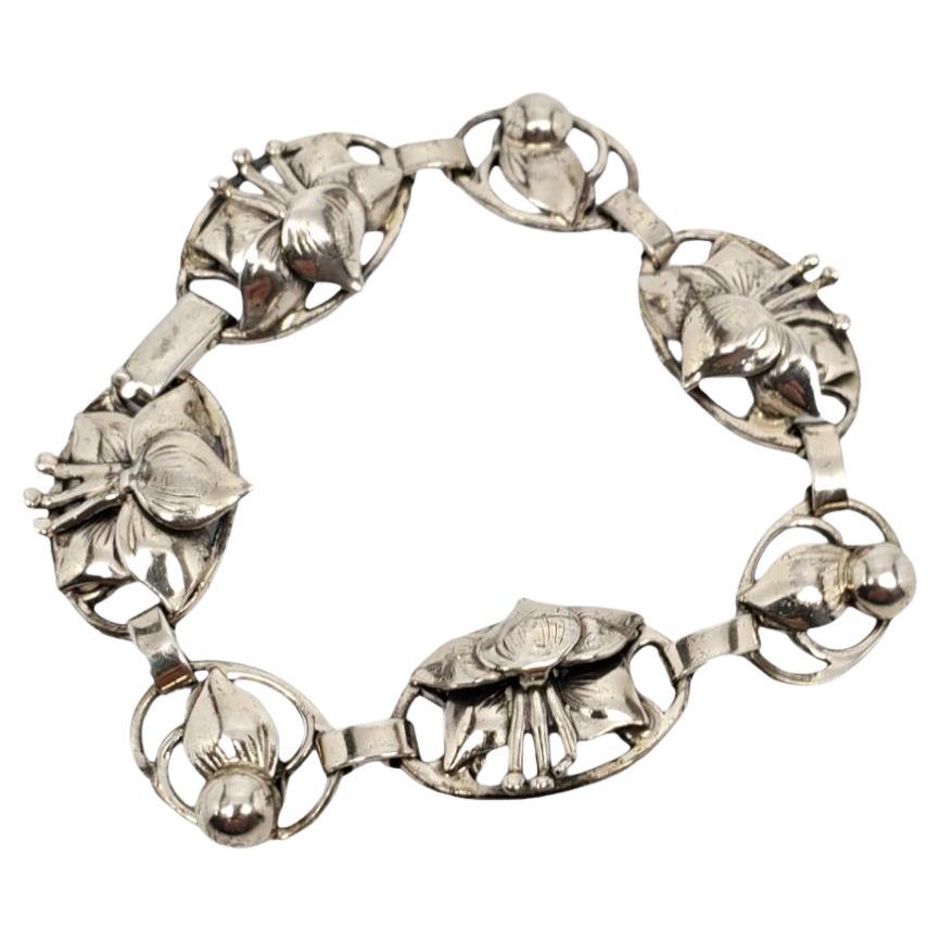 LANG Sterling Silver Floral Oval Link Bracelet #17614