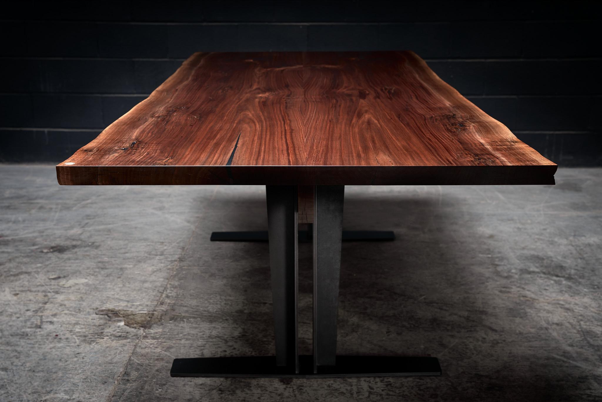 Modern Langford Live Edge Dining Table, by Ambrozia, Black Walnut Slab, Hand-Blackened For Sale