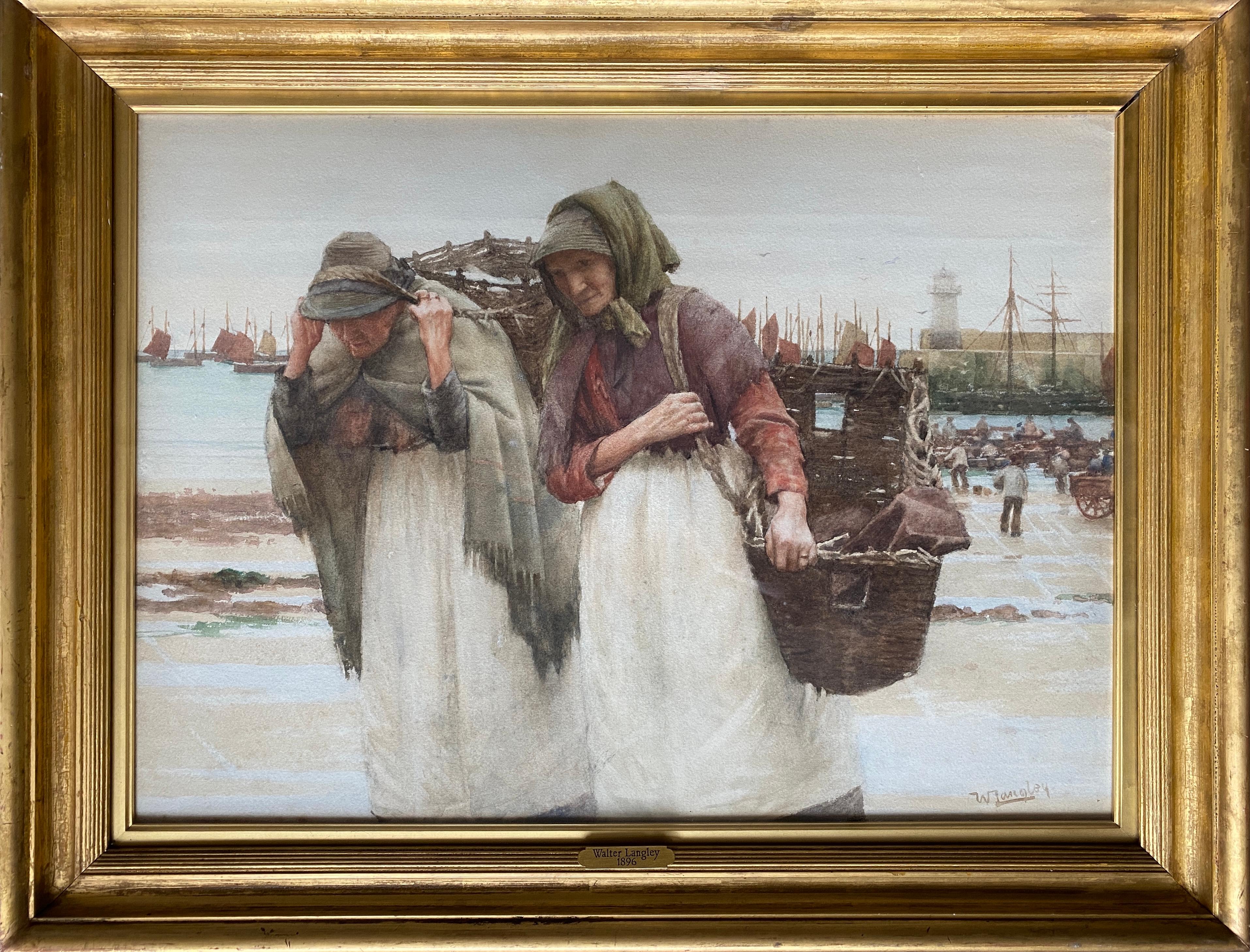 Walter Langley - Two Fisherwoman Carrying a Basket, Walter Langley, 1852 –  1922, English Painter For Sale at 1stDibs