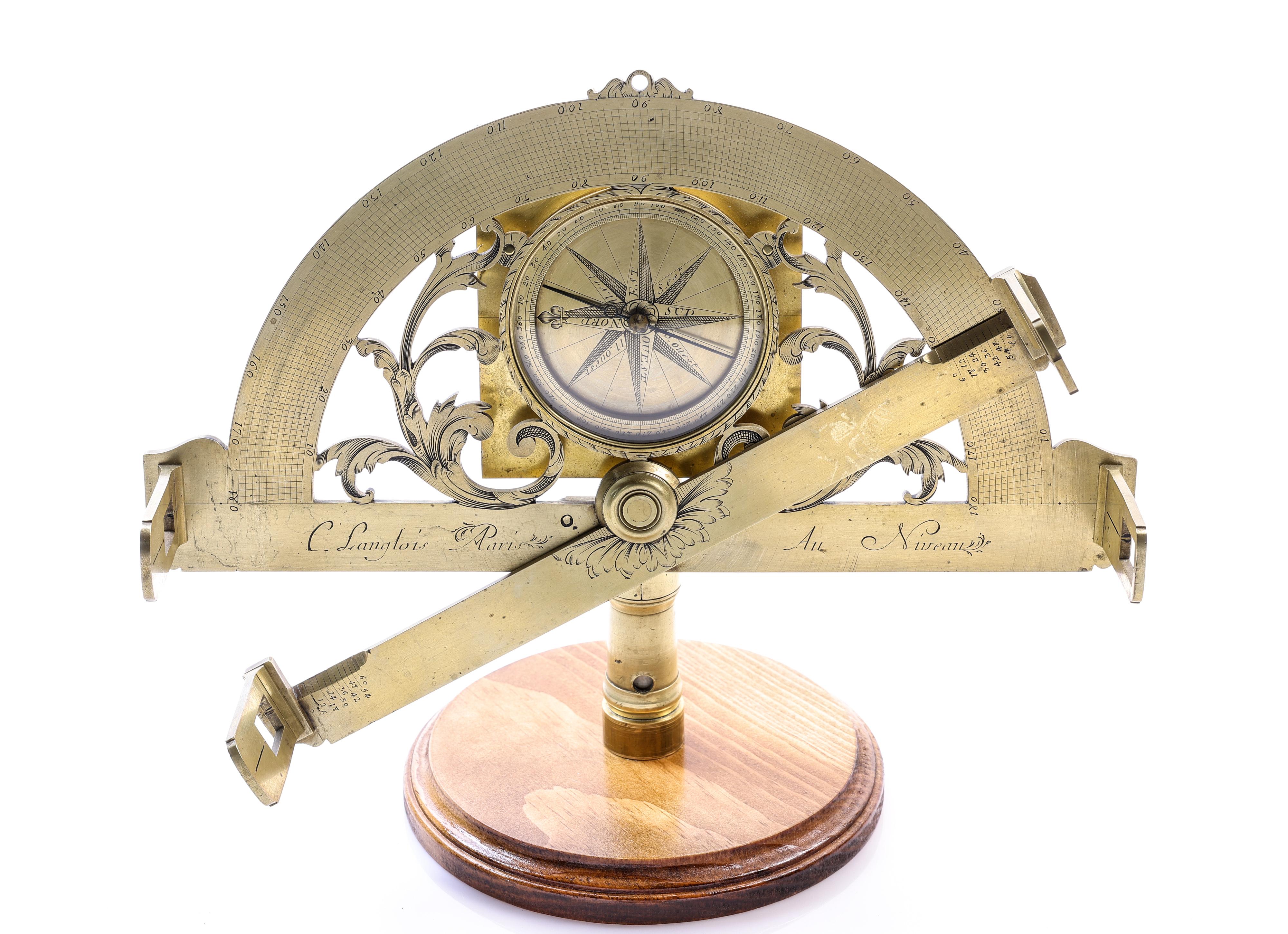 Langlois Graphometer - Circa 1730 In Good Condition For Sale In Placerville, CA