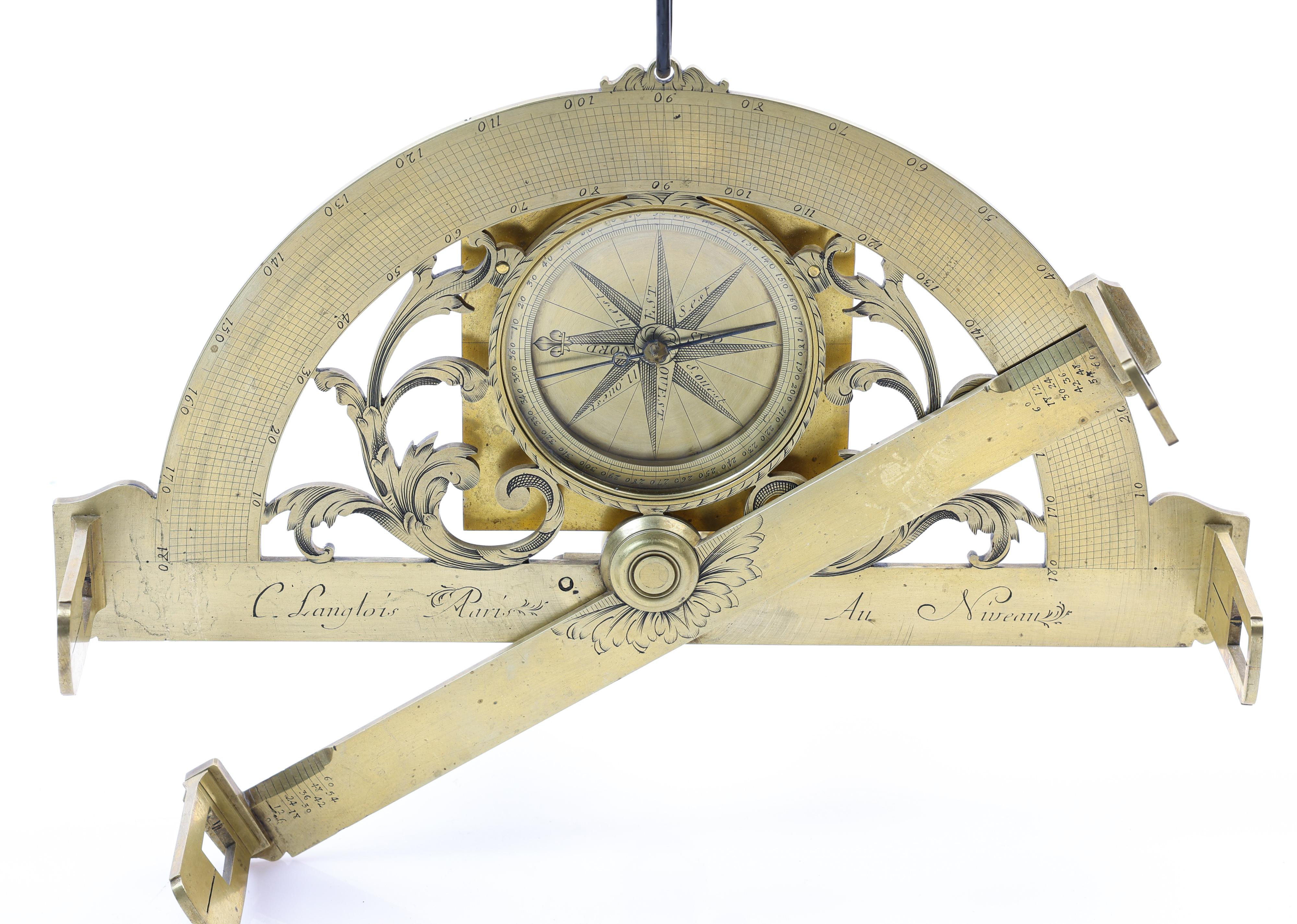 Brass Langlois Graphometer - Circa 1730 For Sale