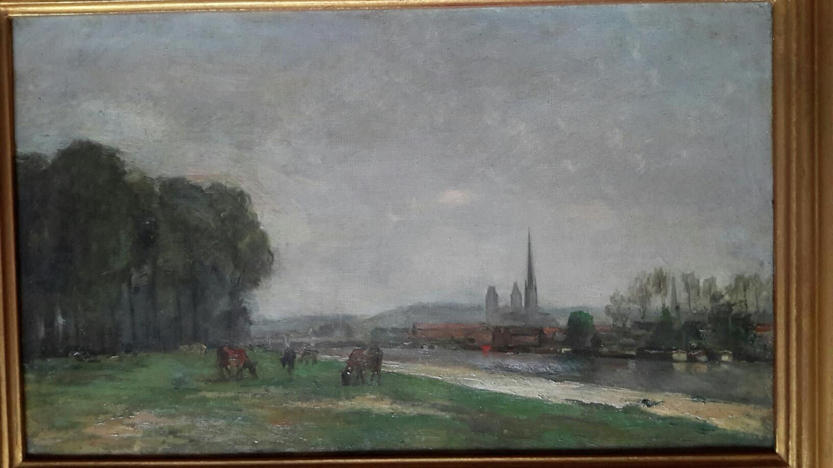  Normandie Rouen Kathedrale des 19. Jahrhunderts Landschaft (Akademisch), Painting, von Langlois