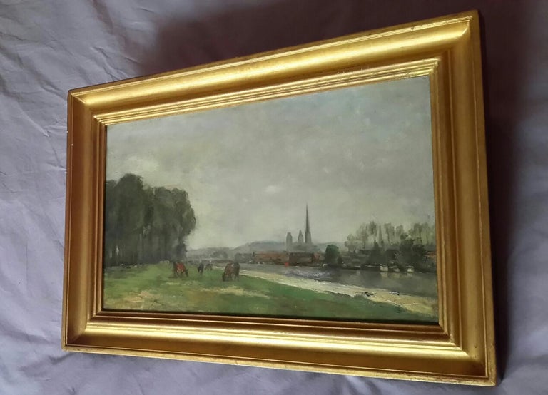  Normandy Rouen Cathedral 19th Century Landscape - Gray Animal Painting by Langlois