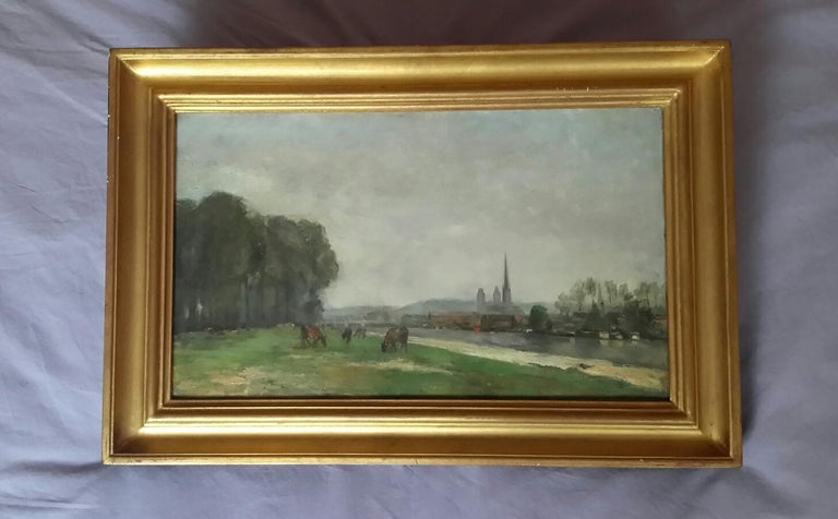 Langlois Animal Painting -  Normandy Rouen Cathedral 19th Century Landscape