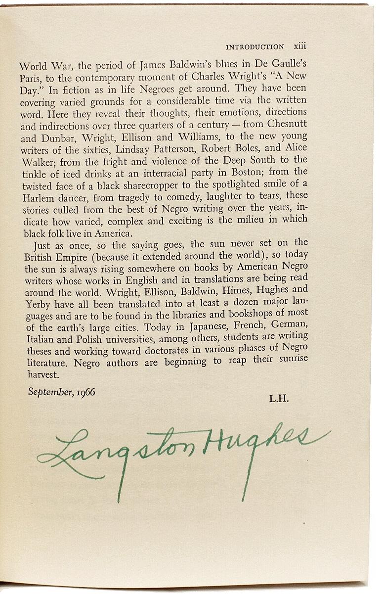 Fabric Langston Hughes, Best Short Stories by Negro Writers, 1st Ed, Presention Copy For Sale