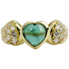 Lani F.LLI 18 Karat Yellow Gold 3 Hearts Tourmaline and Round Diamond Ring Lani F.LLI 18 Karat Yellow Gold 3 Hearts Tourmaline and Round Diamond Ring