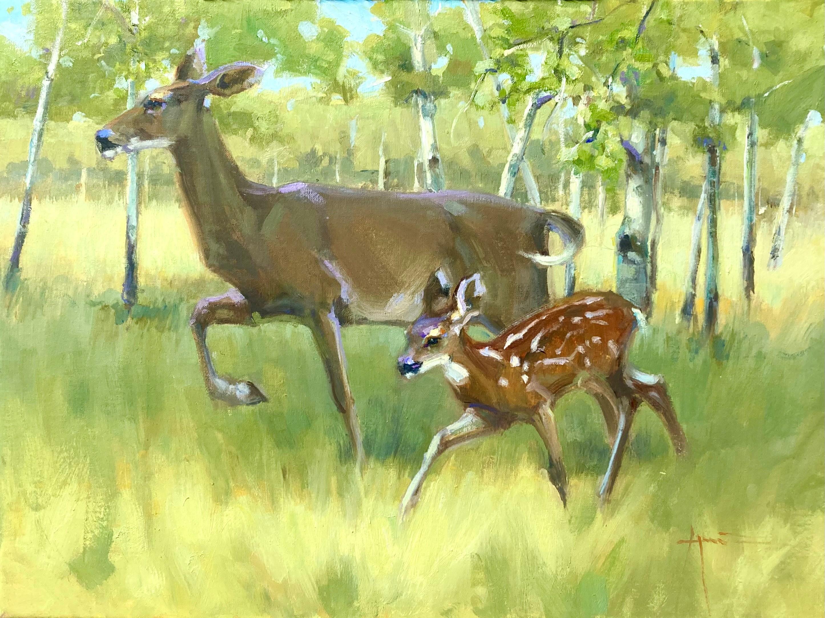 "A través de la pradera de álamos" (2024) de Lani Vlaanderen, Pintura al óleo original