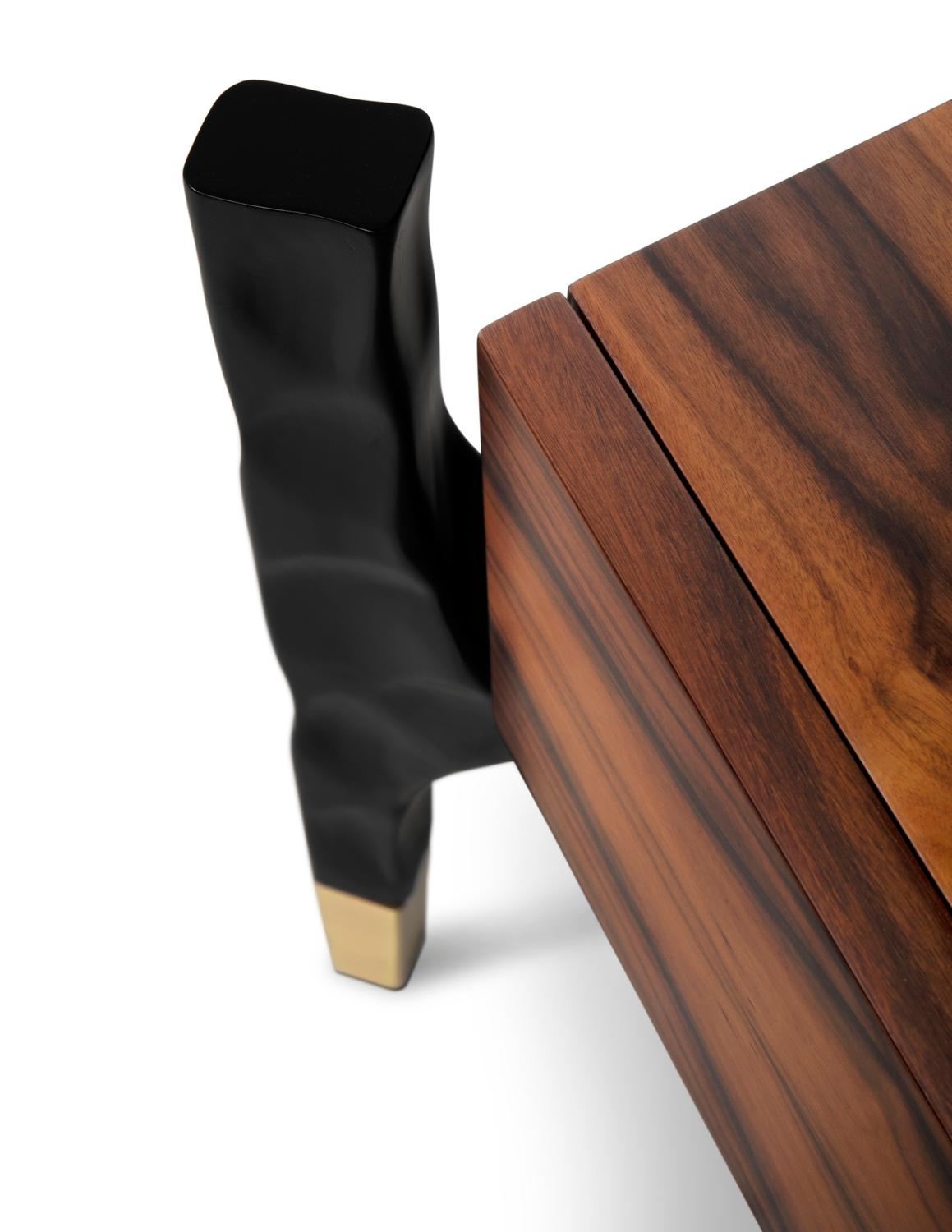Lanka Bedside Table with Palisander Wood Veneer and Brass Details by Brabbu In New Condition For Sale In New York, NY