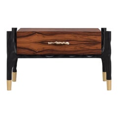 Lanka Bedside Table with Palisander Wood Veneer and Brass Details