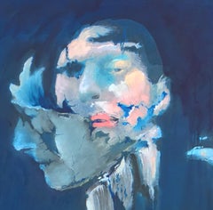 "Woman in Pieces", shows female forms drifting in deep blue