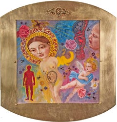 "Womb", with floating female nude and a golden brass surround