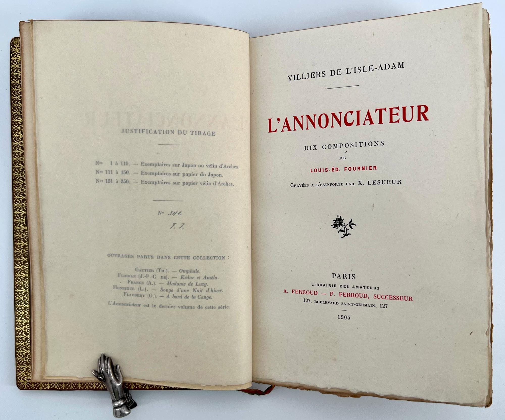 French L'Annonciateur by Auguste Villiers de L'Isle-Adam – in special Art-Deco binding For Sale