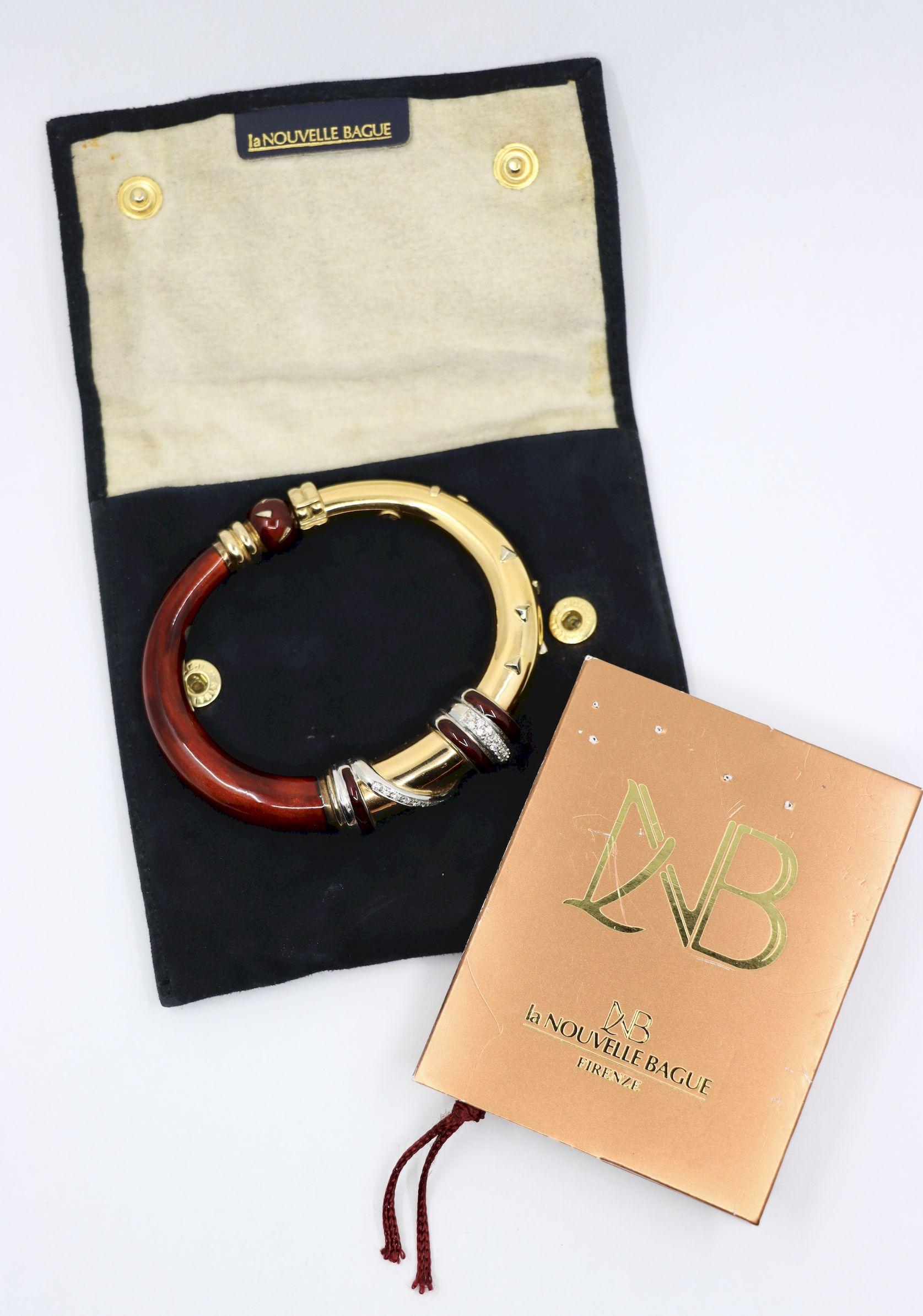 LaNouvelle Bague 18K Gold & Silber Emaille-Diamant-Armband (Brillantschliff) im Angebot