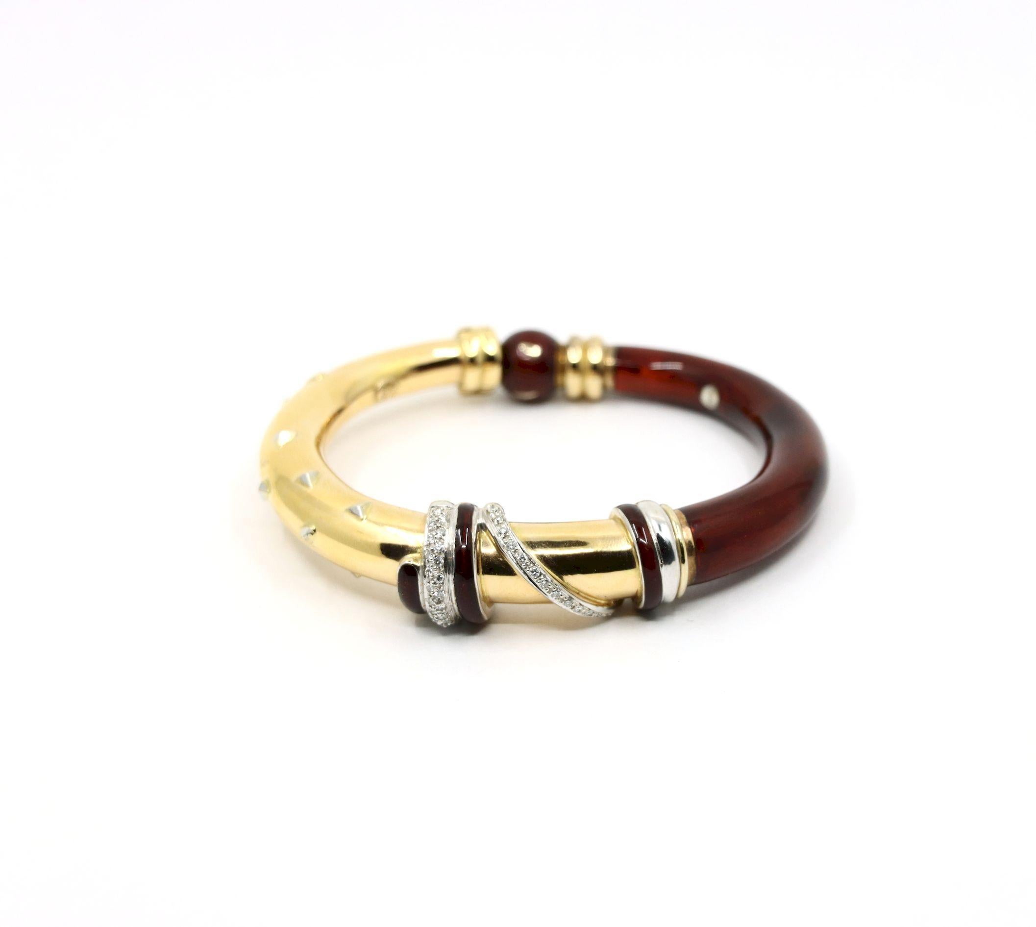 LaNouvelle Bague 18K Gold & Silber Emaille-Diamant-Armband im Zustand „Gut“ im Angebot in Flushing, NY