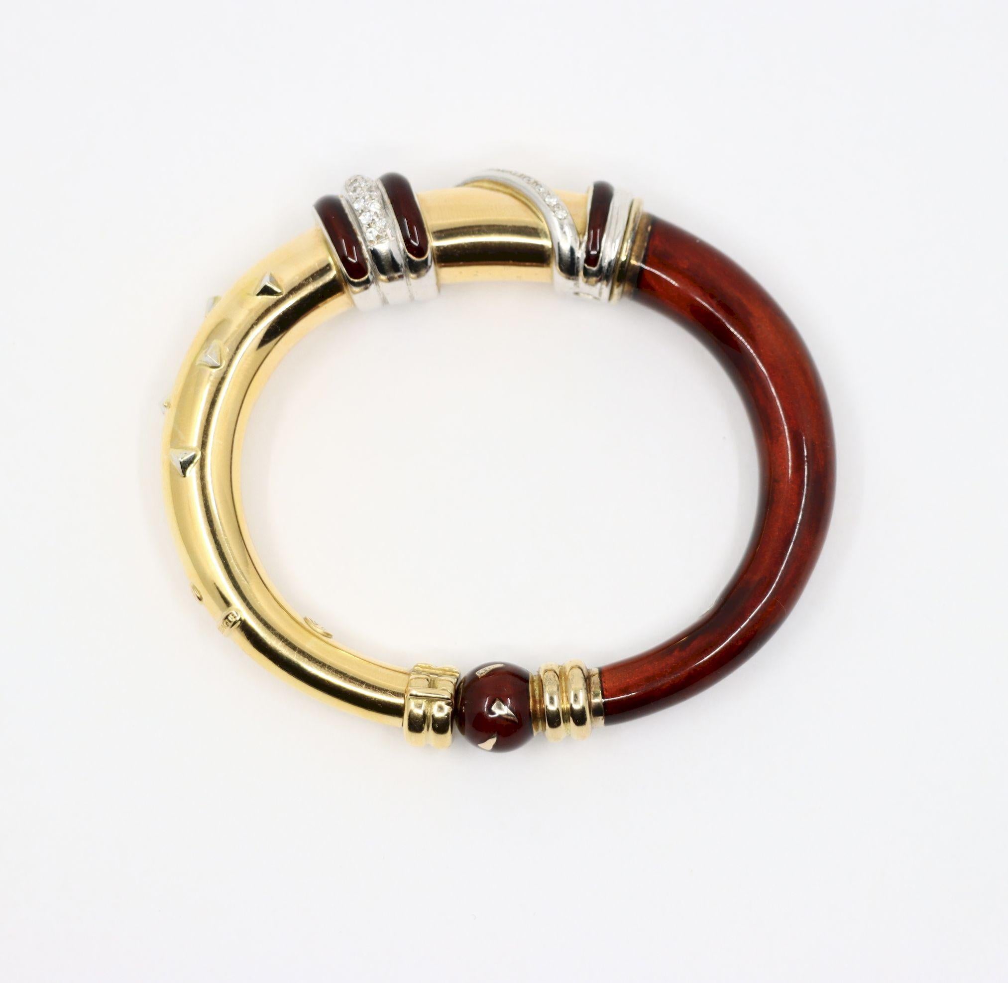 LaNouvelle Bague 18K Gold & Silber Emaille-Diamant-Armband im Angebot 1