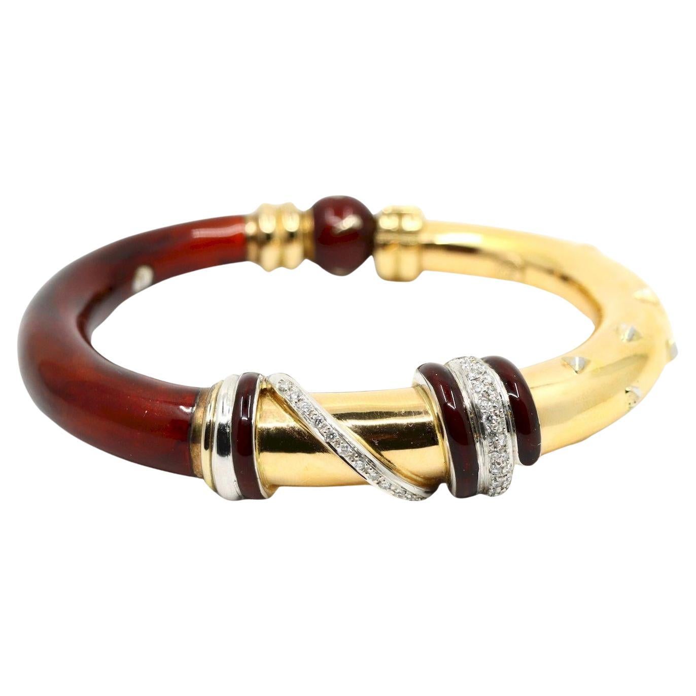 LaNouvelle Bague 18K Gold & Silber Emaille-Diamant-Armband im Angebot