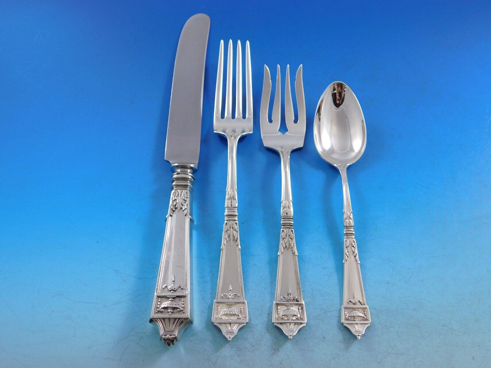 Each piece of Lansdowne is adorned with a distinctive urn design and Greek-style foliage. These design elements beautifully compliment Colonial and Georgian decor.

Gorgeous Lansdowne by Gorham sterling silver Flatware set - 123 pieces. This set