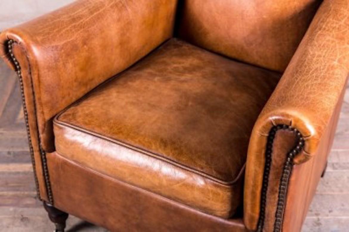 European Lansdowne Vintage Style Tan Leather Armchair, 20th Century For Sale