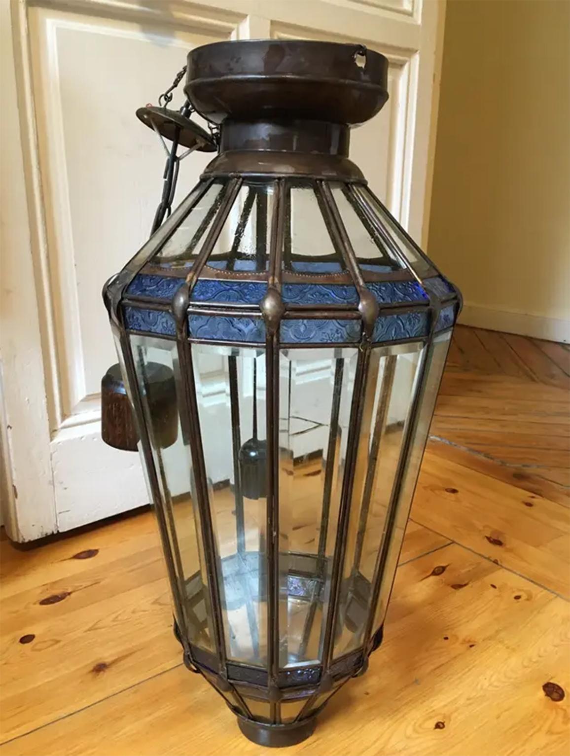 Lantern Andalusian, Bevelled and Leaded Glass, Black In Good Condition In Mombuey, Zamora
