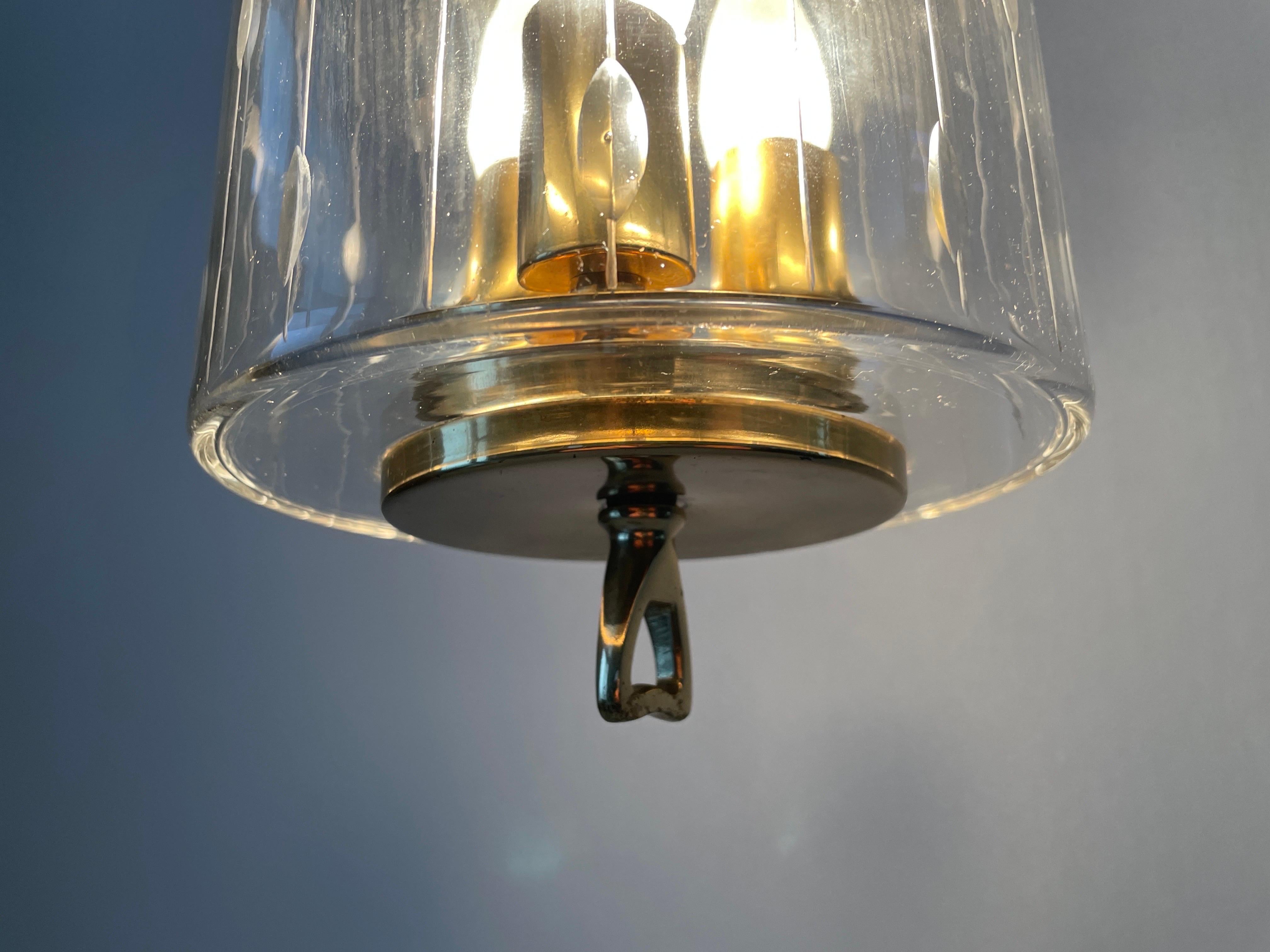 Lampada da soffitto a lanterna in vetro e ottone in stile Art Déco, anni '50, Italia in vendita 9