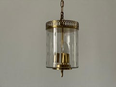 Lampada da soffitto a lanterna in vetro e ottone in stile Art Déco, anni '50, Italia