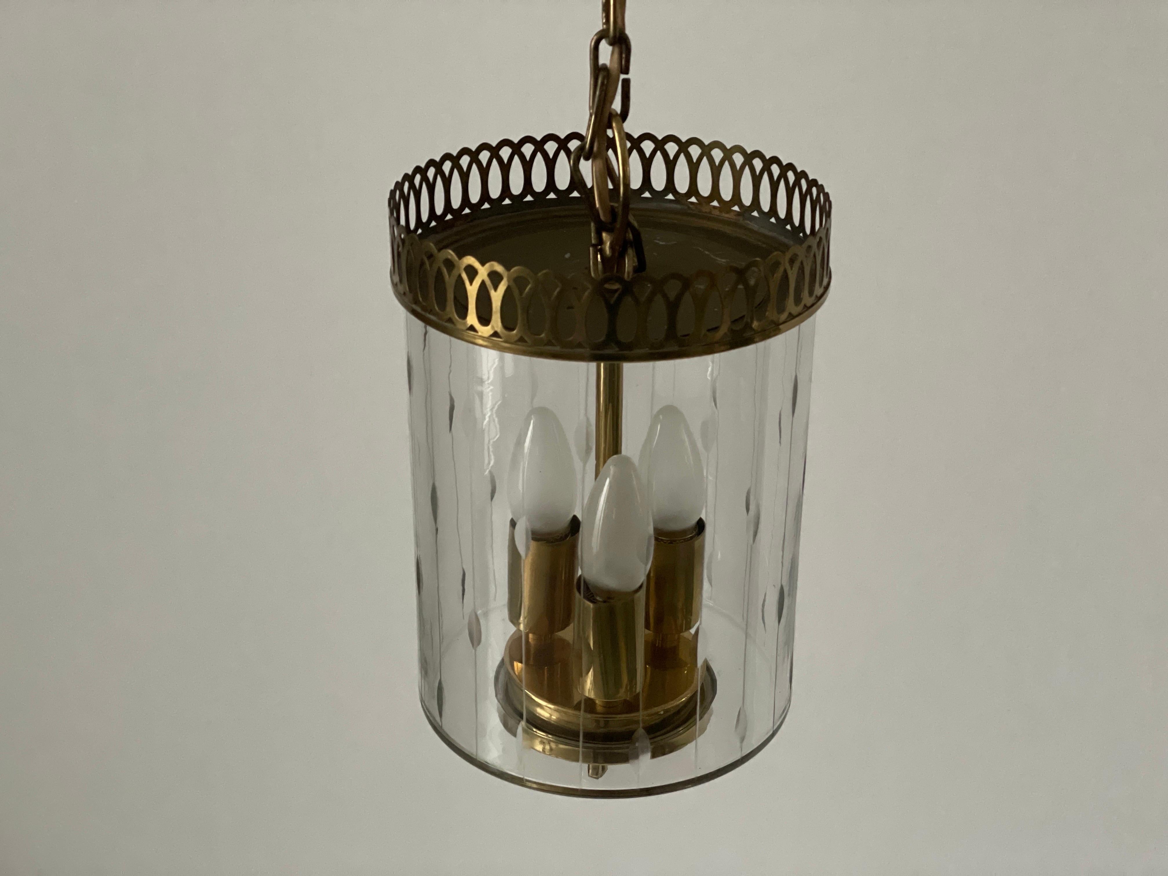 Mid-Century moderno Lampada da soffitto a lanterna in vetro e ottone in stile Art Déco, anni '50, Italia in vendita