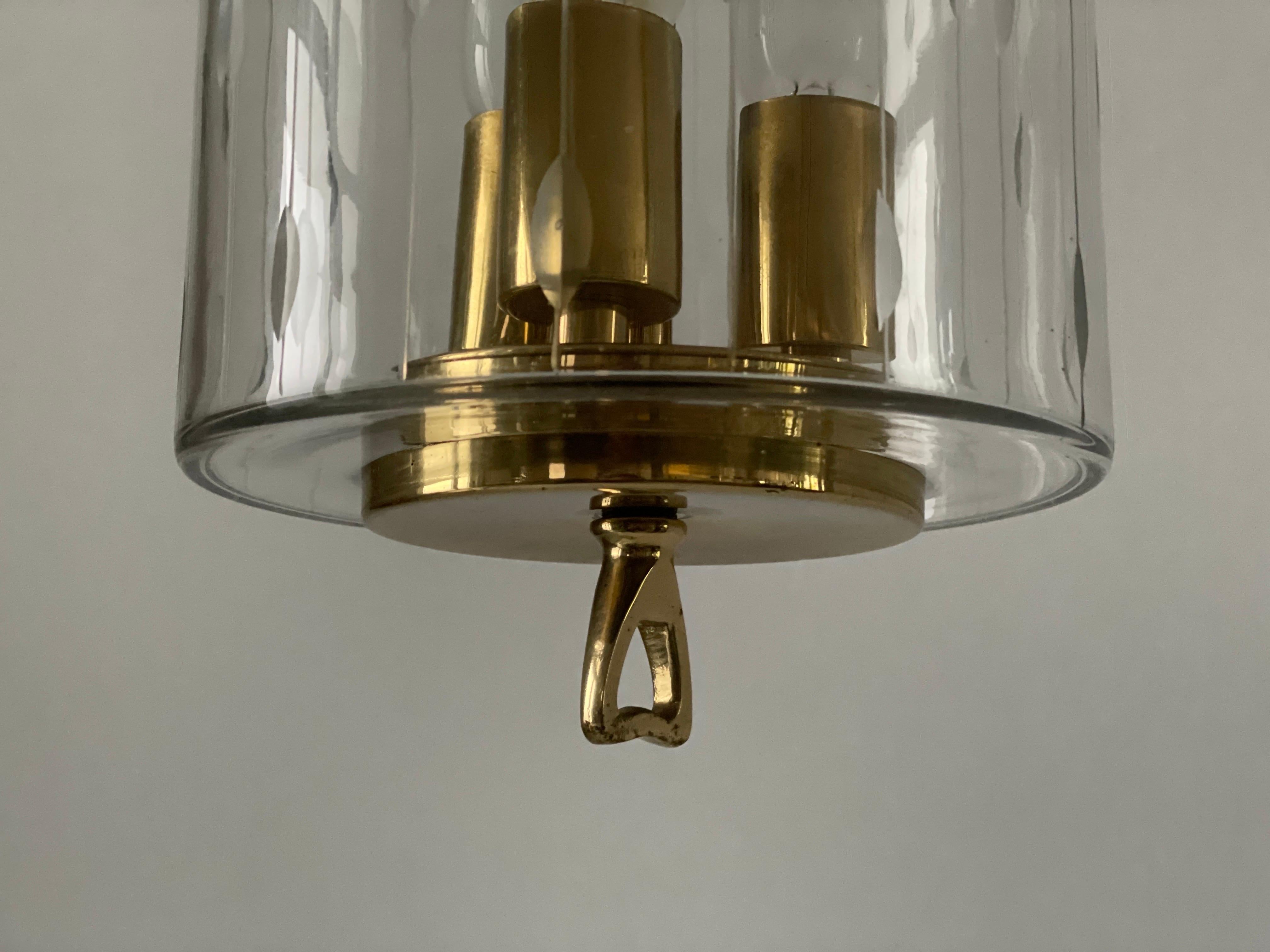Lampada da soffitto a lanterna in vetro e ottone in stile Art Déco, anni '50, Italia In condizioni ottime in vendita a Hagenbach, DE