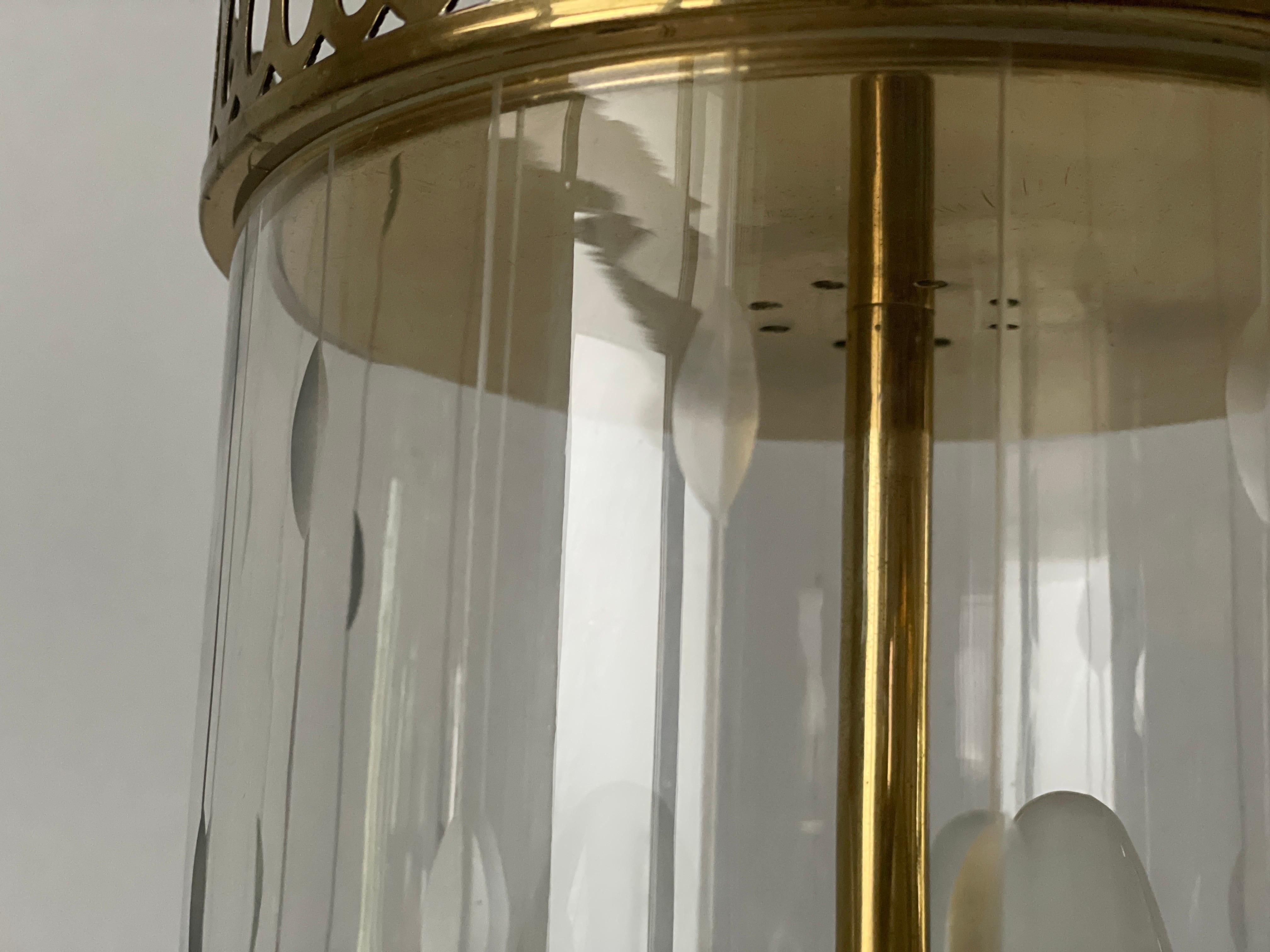 Vetro Lampada da soffitto a lanterna in vetro e ottone in stile Art Déco, anni '50, Italia in vendita