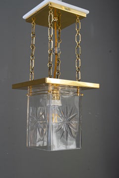 Lantern art deco with orig. old cut glass shade vienna around 1920s