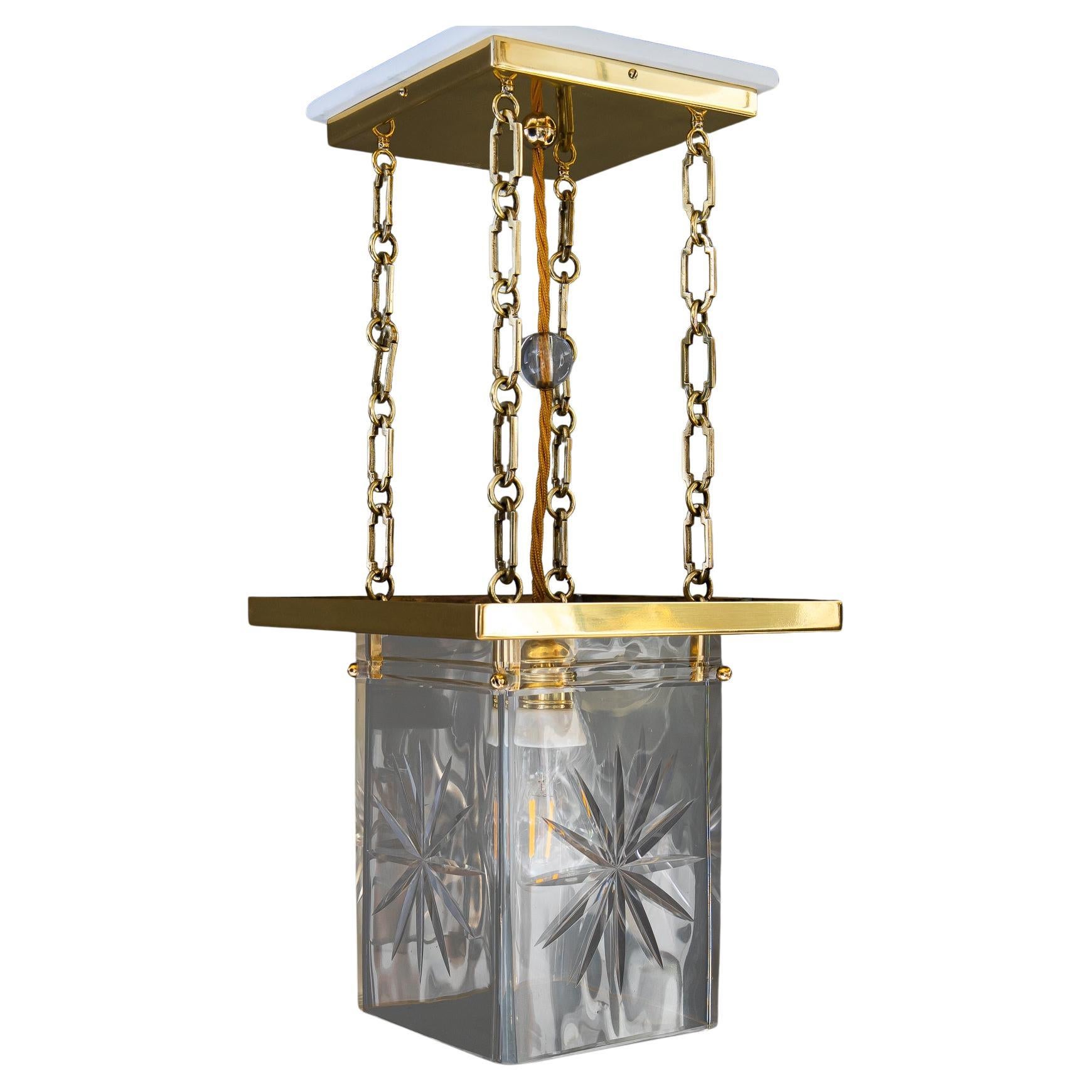 Lantern art deco with orig. old cut glass shade vienna around 1920s