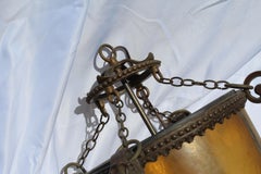 Lantern, Bronze, Mans Face, Amber Glass
