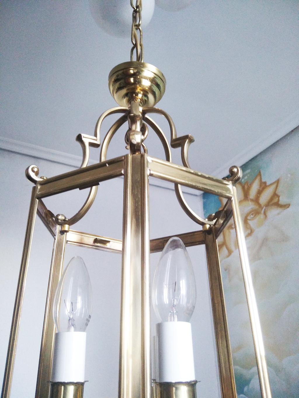 Glass Lantern Brass Glod Lighting from the Mid 20th Century, France For Sale