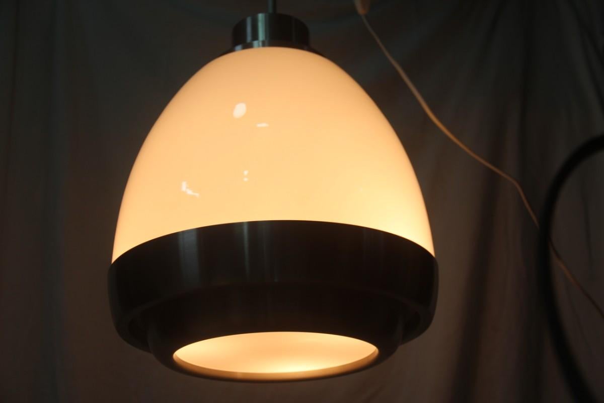 Lumi Crippa Ceiling Lamp Aluminum Glass White Color Silver Oval Design, 1960s For Sale 4
