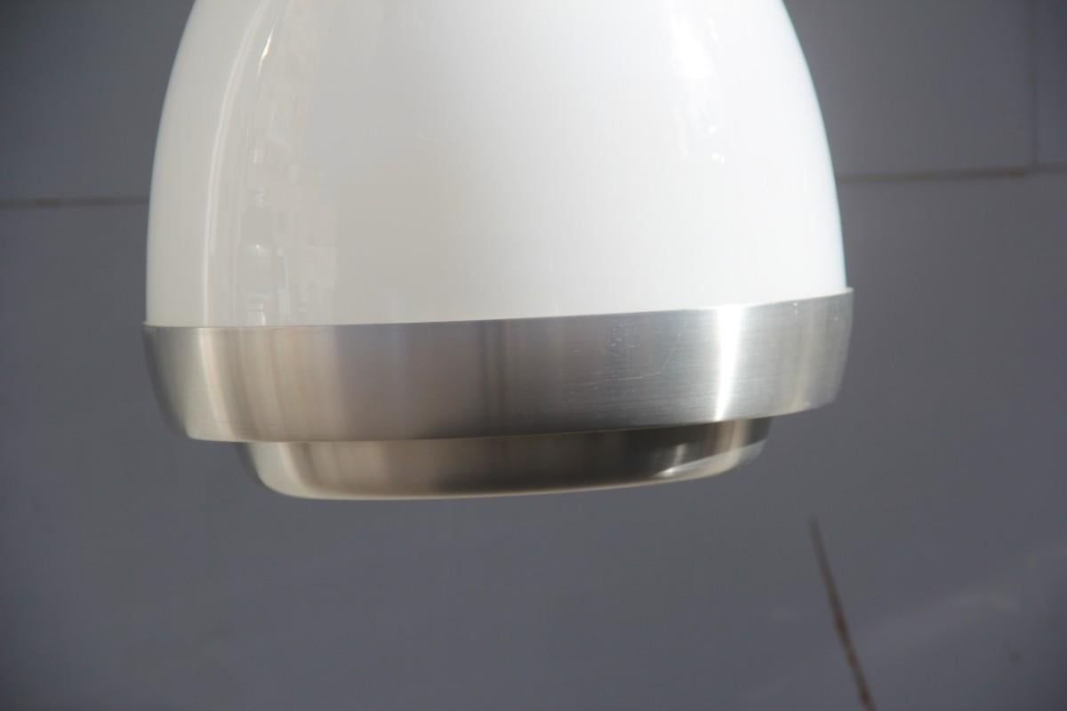 Pia Guidetti Crippa for Lumi ceiling lamp aluminum glass white color silver oval design, 1960s.