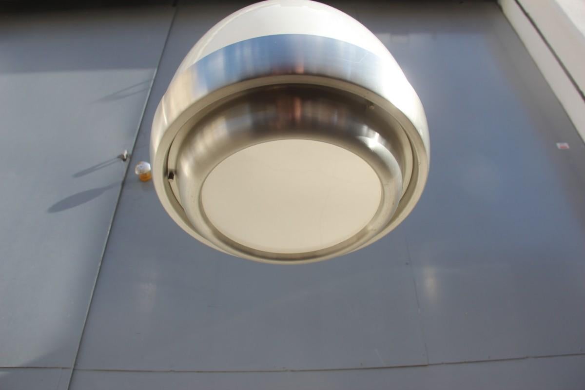 Italian Lumi Crippa Ceiling Lamp Aluminum Glass White Color Silver Oval Design, 1960s For Sale