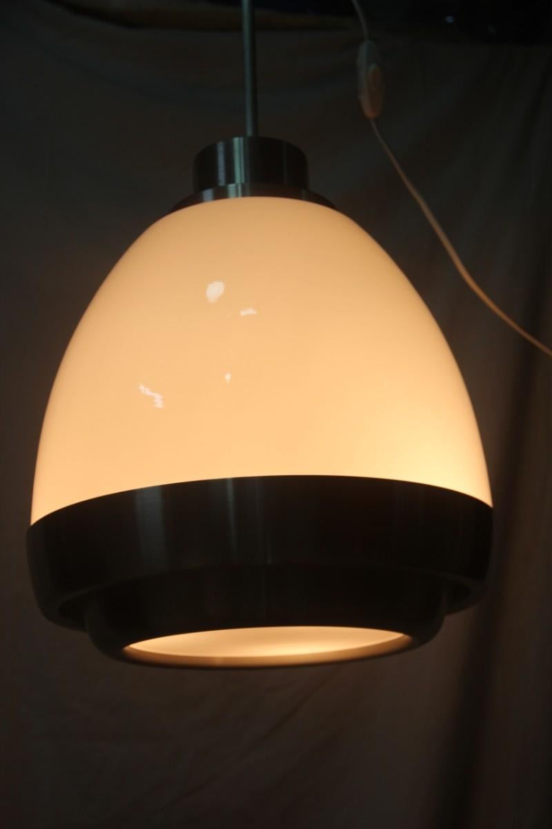 Mid-20th Century Lumi Crippa Ceiling Lamp Aluminum Glass White Color Silver Oval Design, 1960s For Sale
