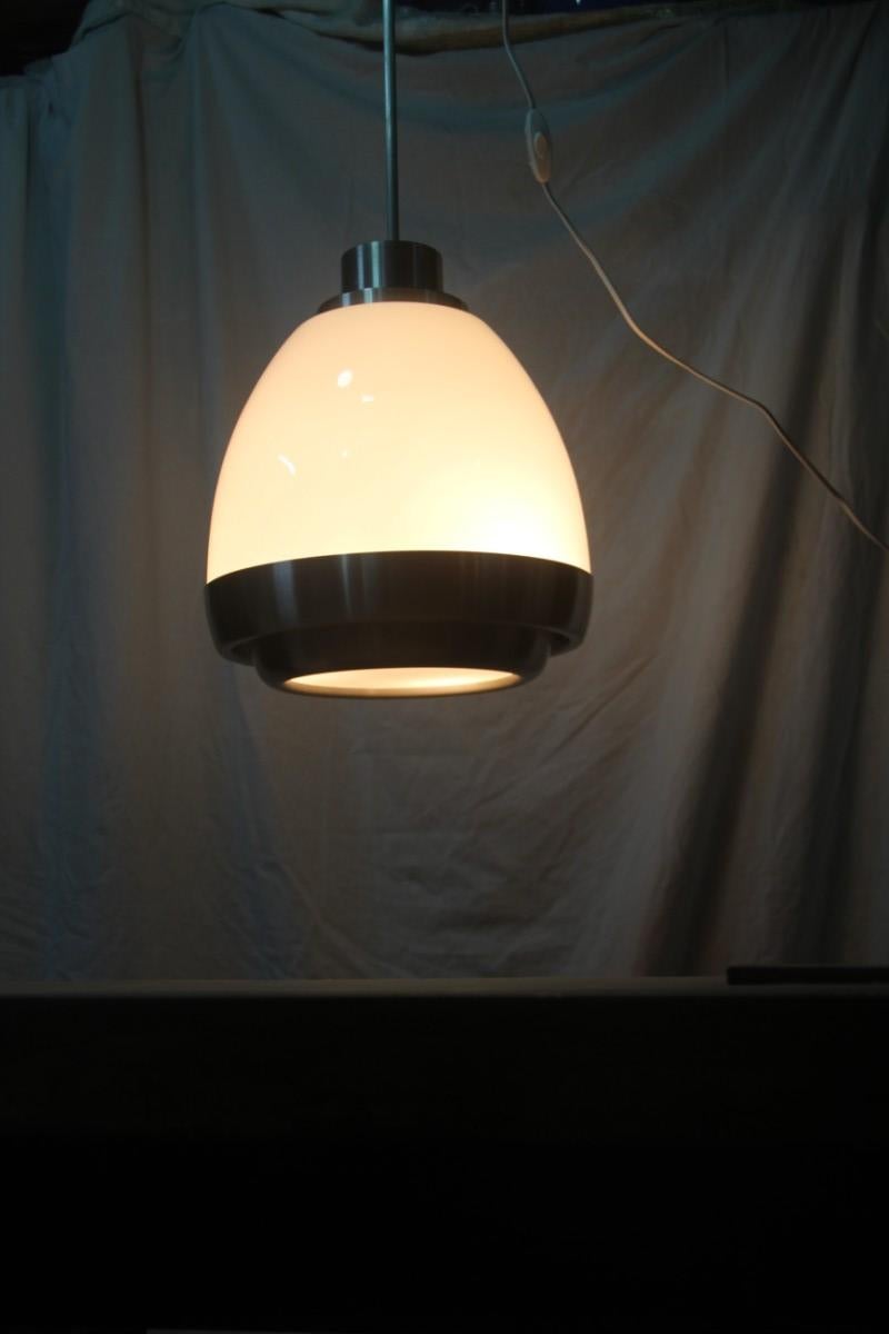 Lumi Crippa Ceiling Lamp Aluminum Glass White Color Silver Oval Design, 1960s For Sale 1