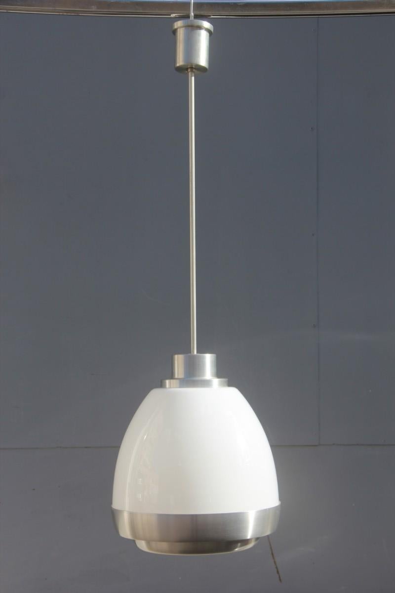 Lumi Crippa Ceiling Lamp Aluminum Glass White Color Silver Oval Design, 1960s For Sale 2