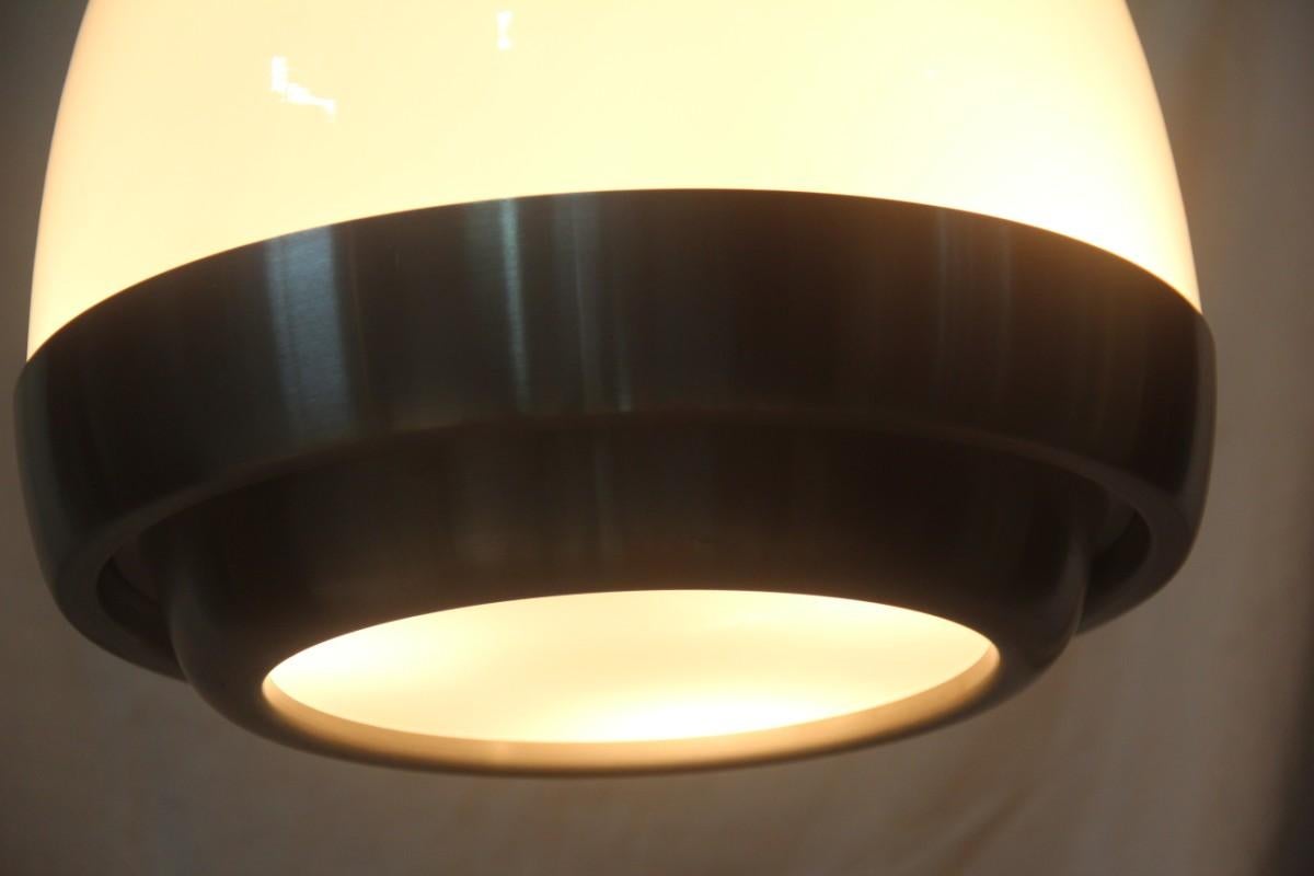Lampada da soffitto Lumi Crippa Alluminio Vetro Bianco Colore Argento Design ovale, anni '60 in vendita 3
