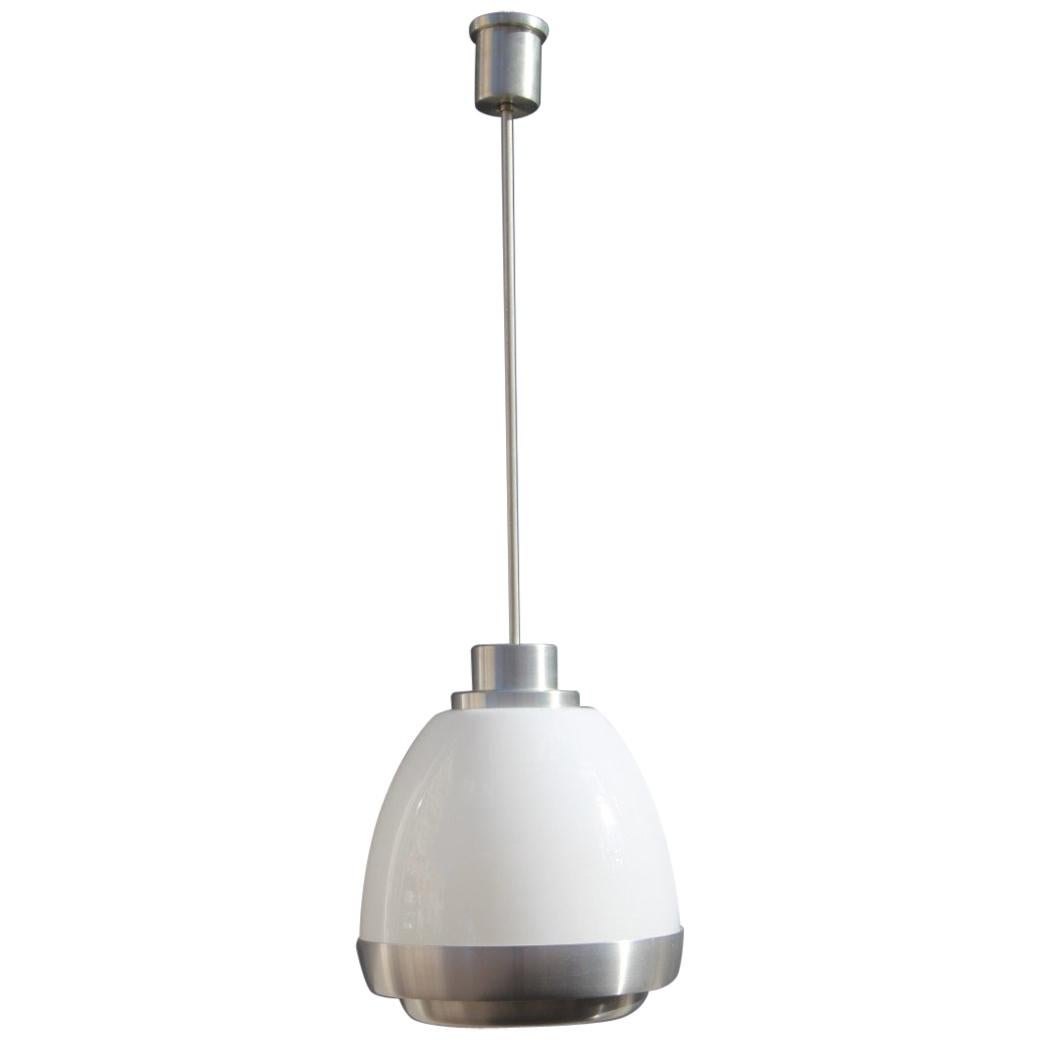 Lumi Crippa Ceiling Lamp Aluminum Glass White Color Silver Oval Design, 1960s