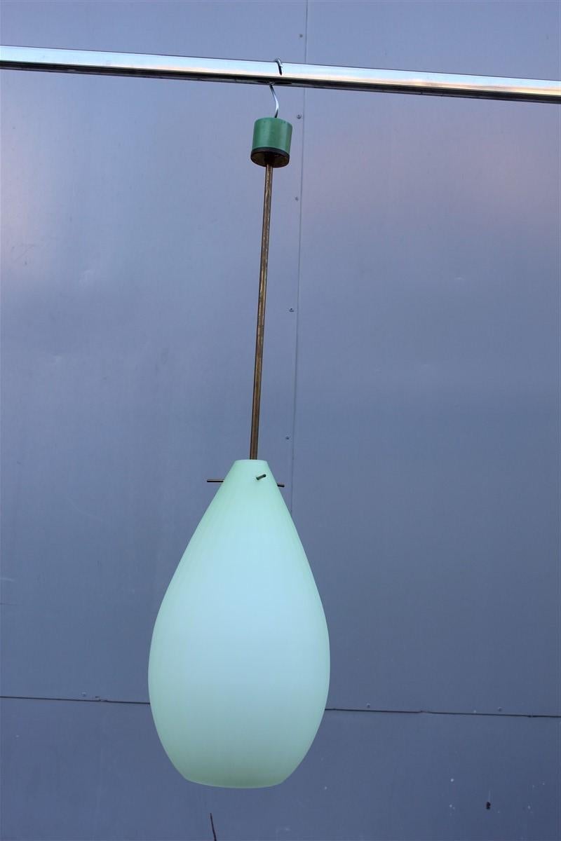 Lantern ceiling lamp Italian midcentury Murano Art glass brass green clear, 1950.
1 light bulb E27 max 100 watt.
Only glass cm. 40 x 22 diameter.